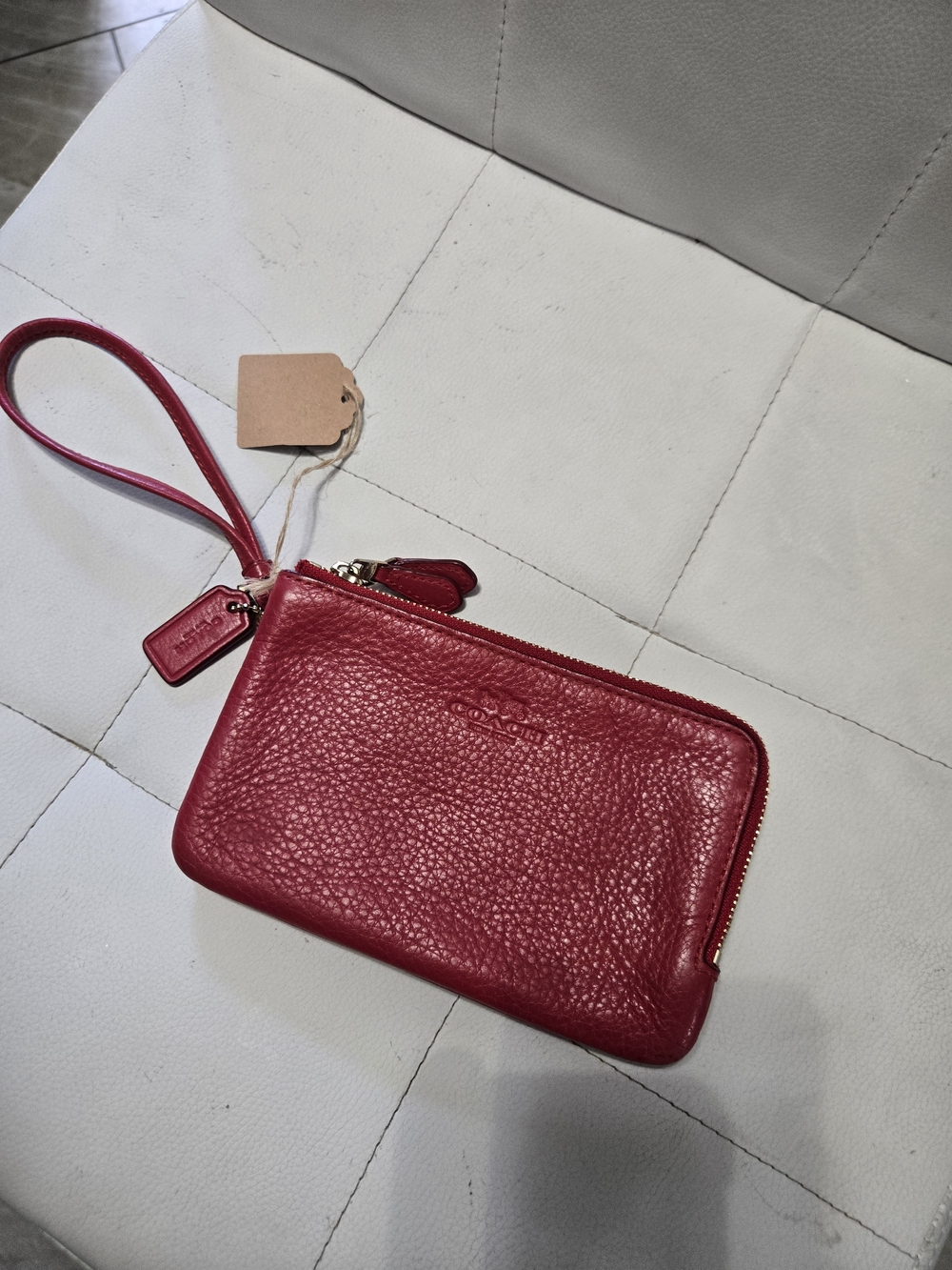 Coach Red Pebbled Leather Wristlet Clutch